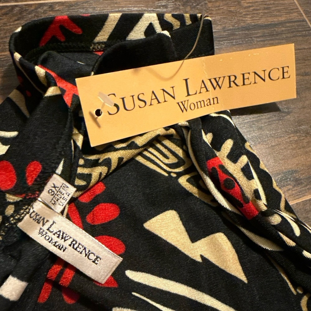 Susan Lawrence Skirt 3X Black Red Tribal Print A Line Stretch Pull On Midi USA - Picture 5 of 8